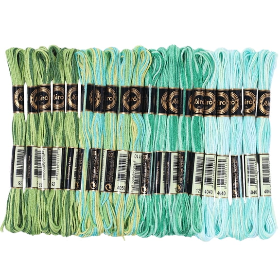 20 Skeins 4 Colors 6-Ply Polyester Embroidery Floss Stitch Threads Segment Dyed Green 0.5mm about 8.75 Yards(8m)/skein 5 skeins/color