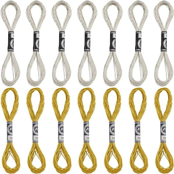 20 Skeins Metallic Embroidery Thread Glitter Stitch Floss Gold Silver Polyester Friendship Bracelet String Making Yarn Quilting Floss for Knitting Stitching Sewing Craft Project