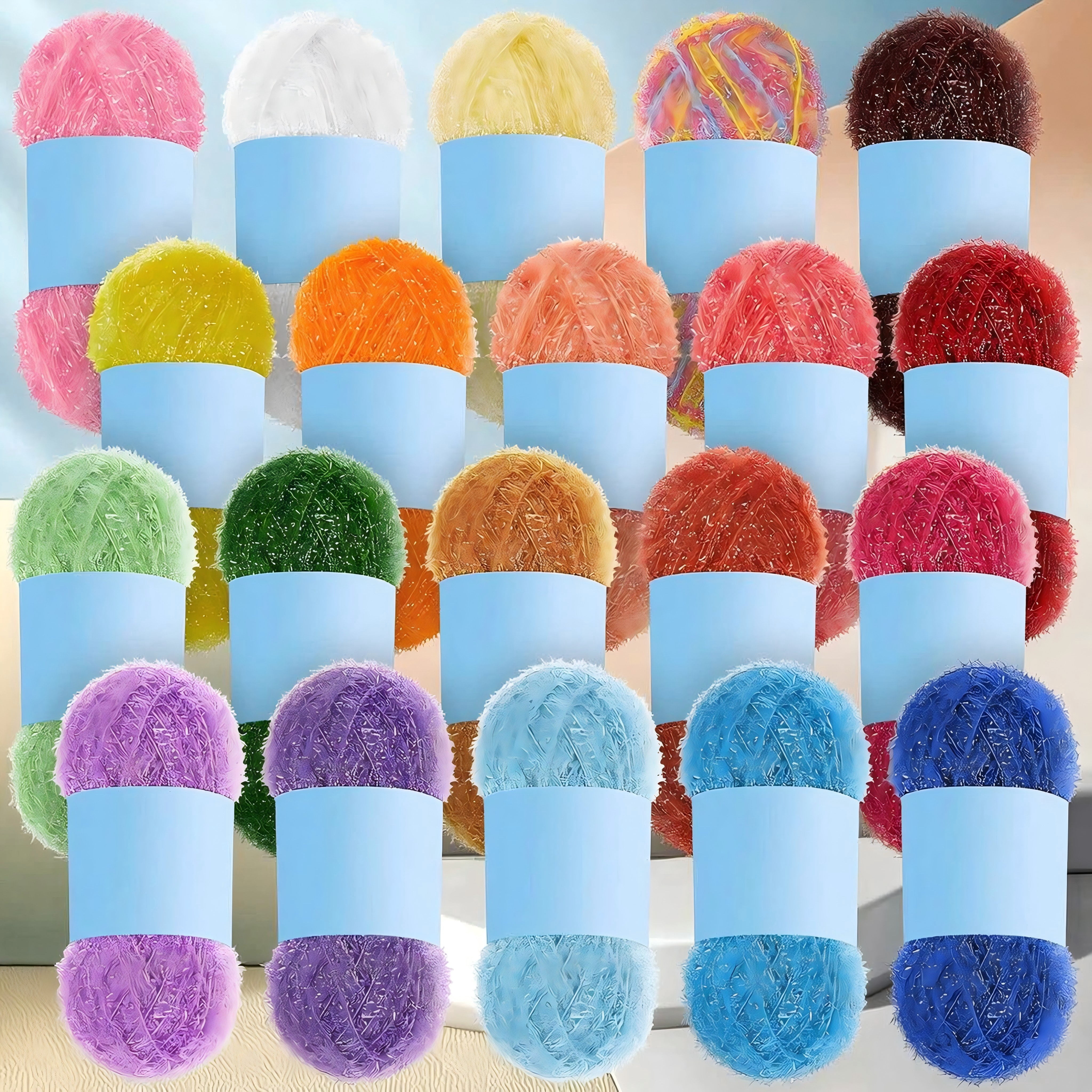 Shihaoyuan 20 Skeins Scrubby Yarn for Dishcloths Assorted Colors for Crocheting Polyester Scrubby Assortment Pastel Yarn for Knitting Dishwashing Dishcloths Craft Project (Candy Color)