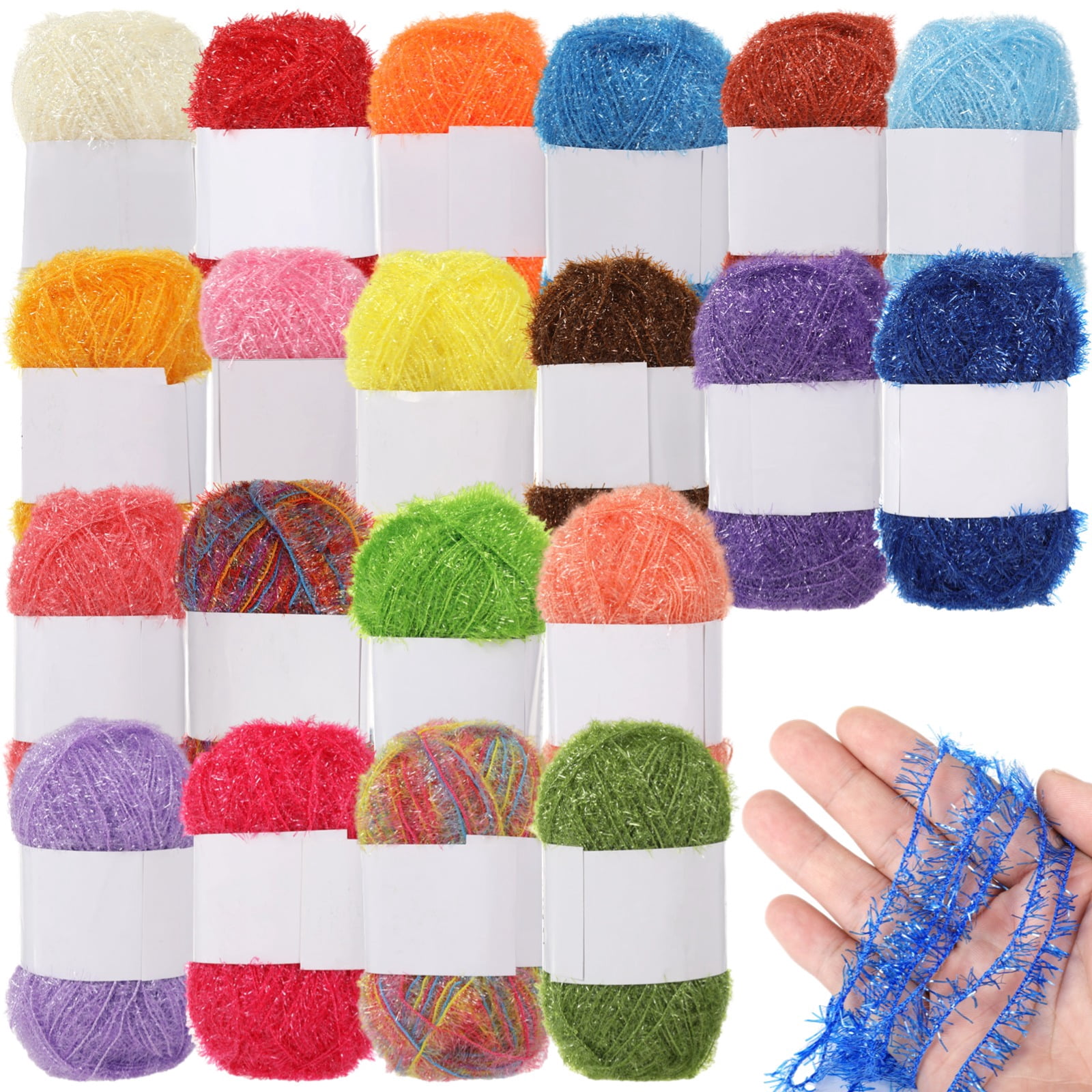 20 Skeins Scrubby Yarns, 2187 Yards Knitting Dishwashing Yarns for Dishcloths, Assorted Colors, Soft Glass Fiber Yarns for DIY Crochet, Craft Projects, Sparkly Knitting Supplies