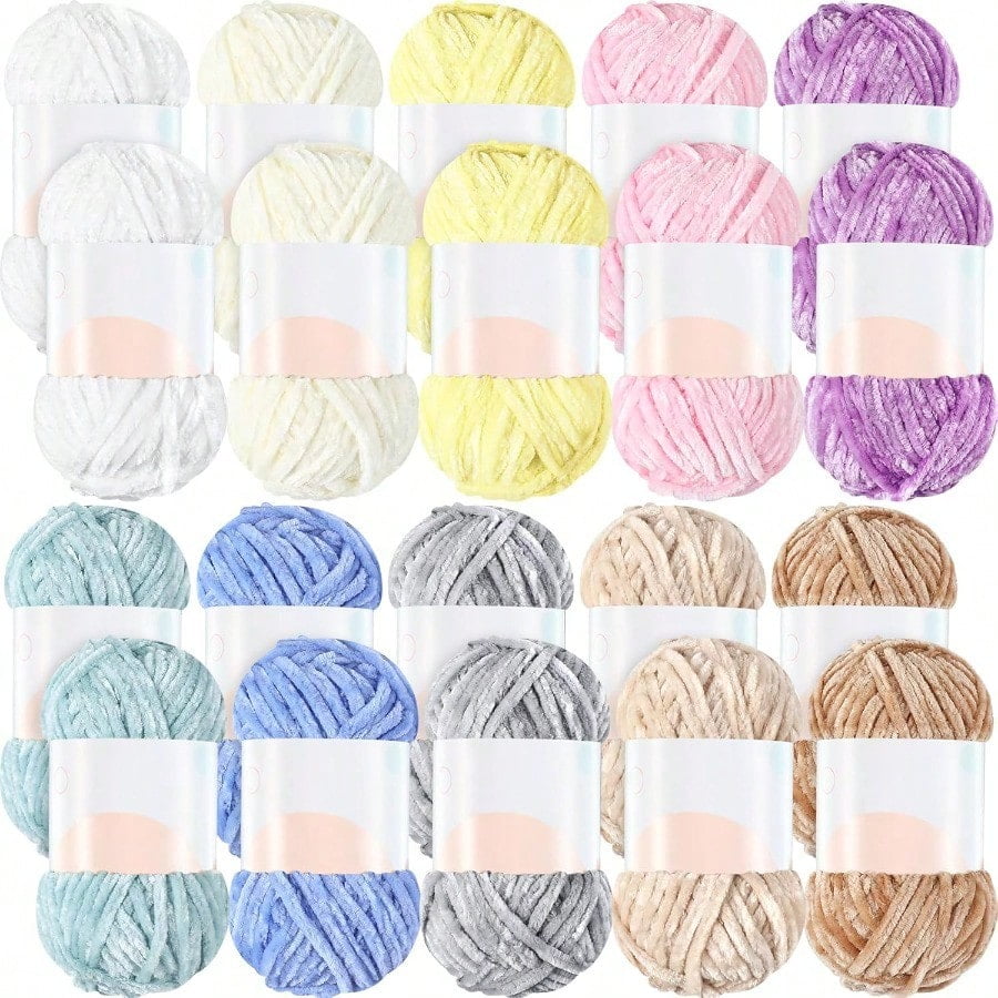 20 Skeins Soft Chenille Yarn Veet Blanket Yarn for Crocheting Hand Knitting Weaving DIY Craft 10 Colors 93 Yards Each Vivid Color