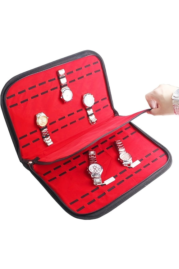 20 Slot PU Leather Watch Organizer Case Portable Watch Display Box with Red Interior Travel Storage Case for Men Women Daily Use Home Display and Fathers Day Gift Jewelry Watch Collection Storage