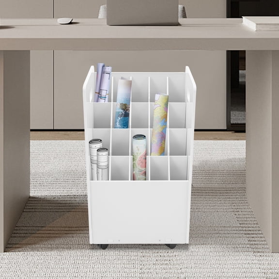 20-Slot Roll File Organizer 15.3x13.3x24.8in White 4-Tier Blueprint Storage Rack for Blueprints, Posters