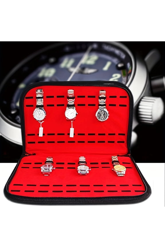 20 Slot Watch Case Portable Faux Leather Watch Storage Box & Watch Organizer, Travel-Friendly Collectors Watch Holder for Men & Women, Ideal Gift for Christmas/Birthday, Home/Outdoor Watch Storage
