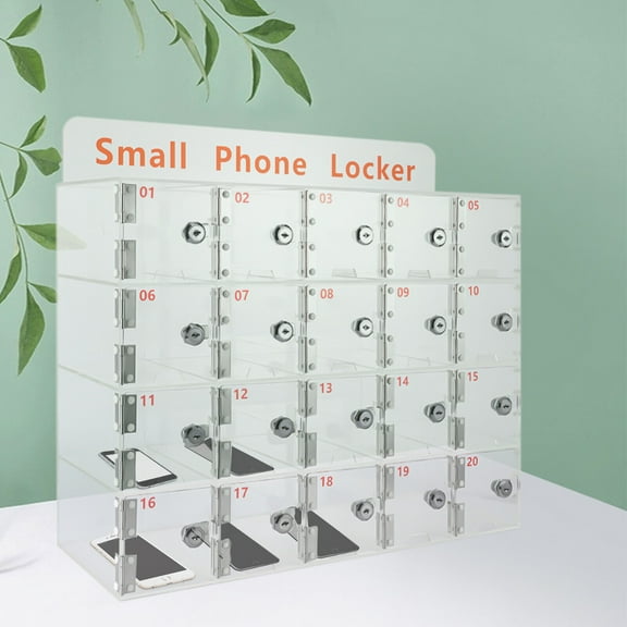 20 Slots Acrylic Cell Phone Locker Box with Door Locks and Keys, Wall-Mounted Clear Cell Phones Storage Cabinet Pocket Locker for Office Classroom Conference Rooms