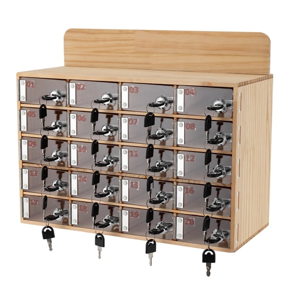 20 Slots Cell Phone Locker Box, Wood & Acrylic Cell Phone Storage Locker Wall-Mounted Cell Phone Locker Box with 20 Keys and Lockers for Schools Office Gym