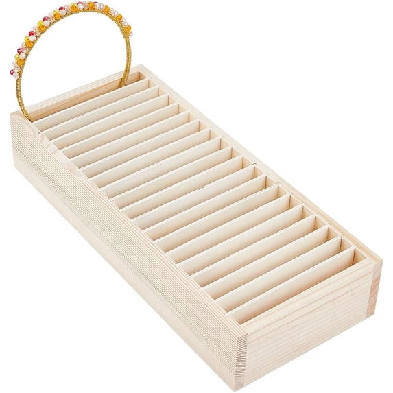20 Slots Wooden Hairbow Display Jewelry Bangle Display Stand Multi-Grid Jewelry Scrunchie Storage Organizer Holder with Adjustable Dividers for Hair Accessory Necklaces Bangle Slot:0.5" BurlyWood