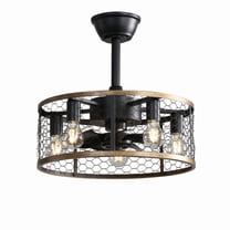 20"Small Ceiling Fan with Light and Remote Control,Caged Ceiling Fan with 6-Speed Reversible DC Motor 5*E26 Bulbs