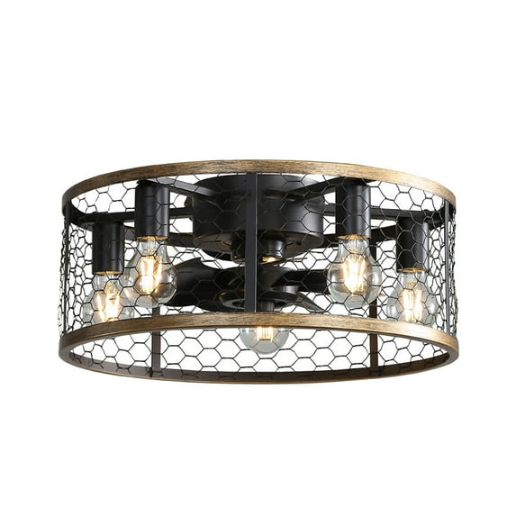 20"Small Flush Mount Ceiling Fan with Light and Remote Control,Caged Ceiling Fan with 6-Speed Reversible DC Motor