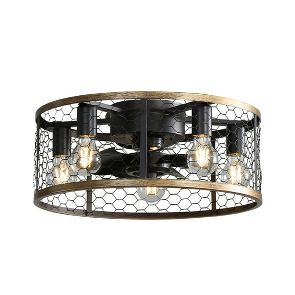 20"Small Flush Mount Ceiling Fan with Light and Remote Control,Caged Ceiling Fan with 6-Speed Reversible DC Motor