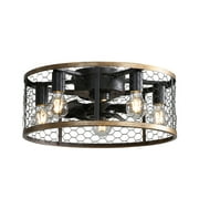 20Small Flush Mount Ceiling Fan with Light and Remote Control,Caged Ceiling Fan with 6-Speed Reversible DC Motor