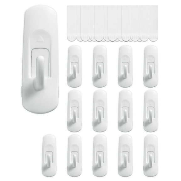 20 Small Hooks+24 Removable Strips, Clear Wire Hanger Hooks, Damage-Free Utility Hooks, Heavy Duty with Adhesive Strips, No Tool