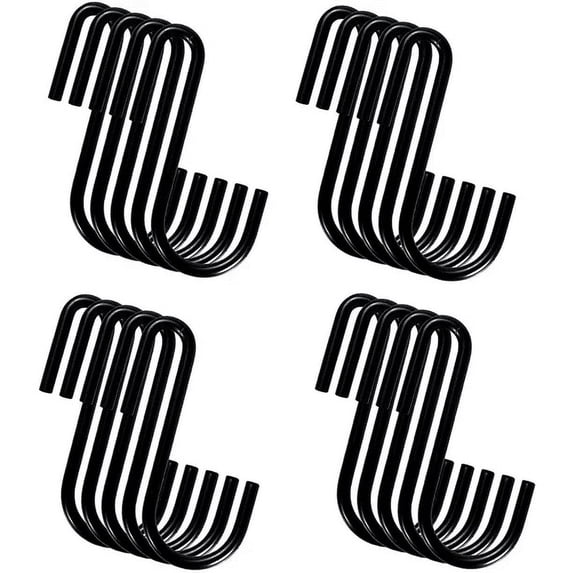 20 Pack Hooks Black Steel S Shaped Hooks for Hanging Pans Pots Plants Bags Towels Heavy Duty Kitchen Hooks Hanger