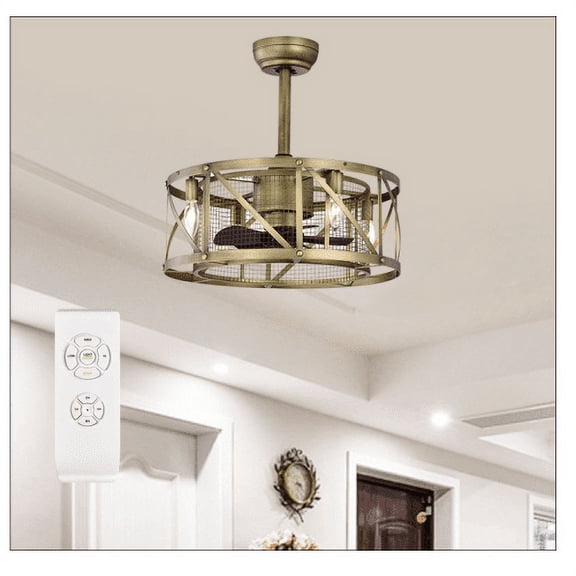 20'' Small size ceiling fan with kit ,5 ABS blades Antique brown decorate ceiling fan light with Remote control for bedroom