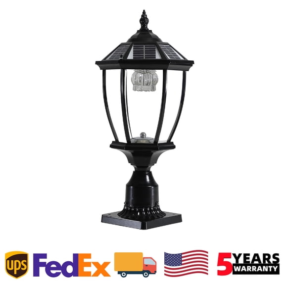 20'' Solar Lamp Post Light Outdoor Black Pillar Dusk To Dawn With Remote Control