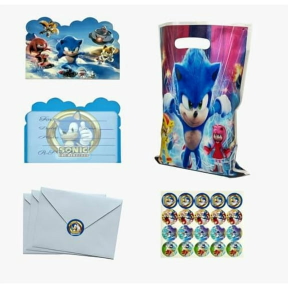 20 Sonic invitation card & 20 white envelopes with 20 Sonic stickers and 20 Sonic Goodie Bags party favor with handles for birthday party decoration$$Home Decor, Kitchen, & Other