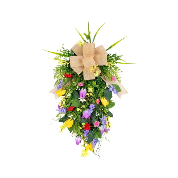 20'' Spring Swags for Front Door Artificial Tulip Teardrop Swags Fslower Greenery Swags Wreath Spring Summer Floral Hanging Swags for Farmhouse Wedding Cabinet Home Outdoor Decor