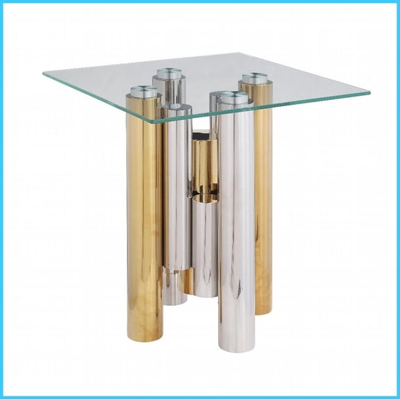 20” Square Modern Stainless Steel Coffee Table with Tempered Glass Top – Easy-Clean Living Room Center Table