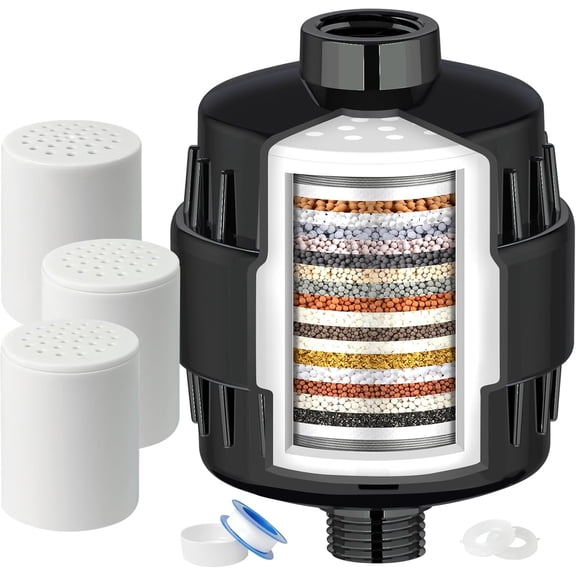 20 Stage Shower Head Filter for Hard Water with 3 Cartridges, High Output Shower Water Filter to Remove Chlorine, Fluoride and Other Impurities, Improves Skin Condition, Protects Hair