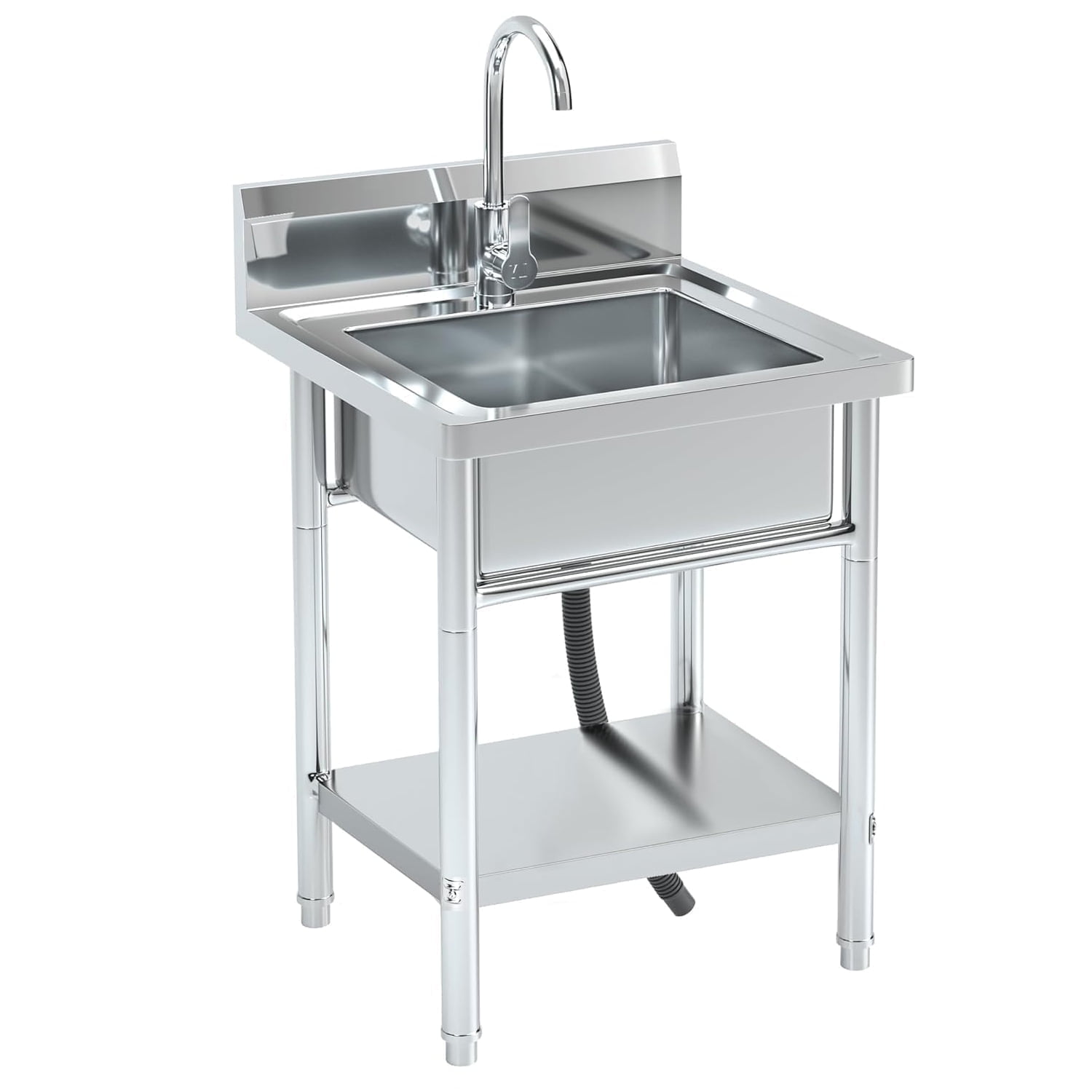 20" Stainless Steel Freestanding Utility Sink with Hot/Cold Water Faucet - Perfect for Kitchen, Bathroom, Farmhouse & Outdoor Use