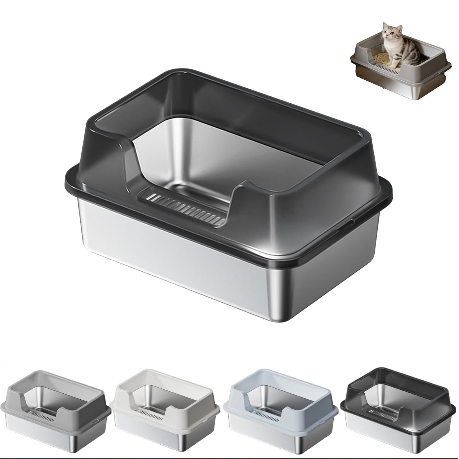 20 In Stainless Steel Litter Box,Extra Large Cat Litter Box,Litter Box Furniture,Enclosure Metal Cat Litter Pan With High Side,Non-Stick,Anti-Leakage, Easy Clean For Big And Multiple Cats