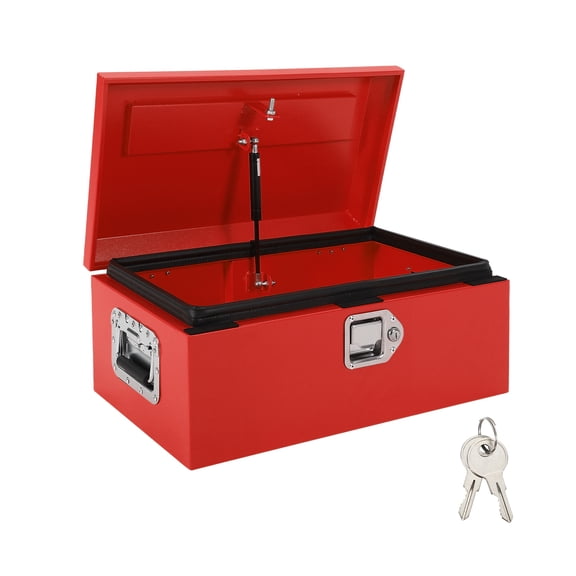 20" Steel Truck Bed Tool Box, Low-Profile Diamond Plate Tool Chest with Lock & Key for Pickup Truck Trailer RV