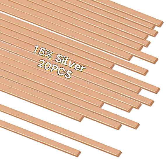 20 Sticks Copper Brazing Rods, 15% Silver Flat Welding Rods, Silver Solder Phos Copper Brazing Alloys Welding Sticks for Air Conditioner Refrigerator HVAC Tools