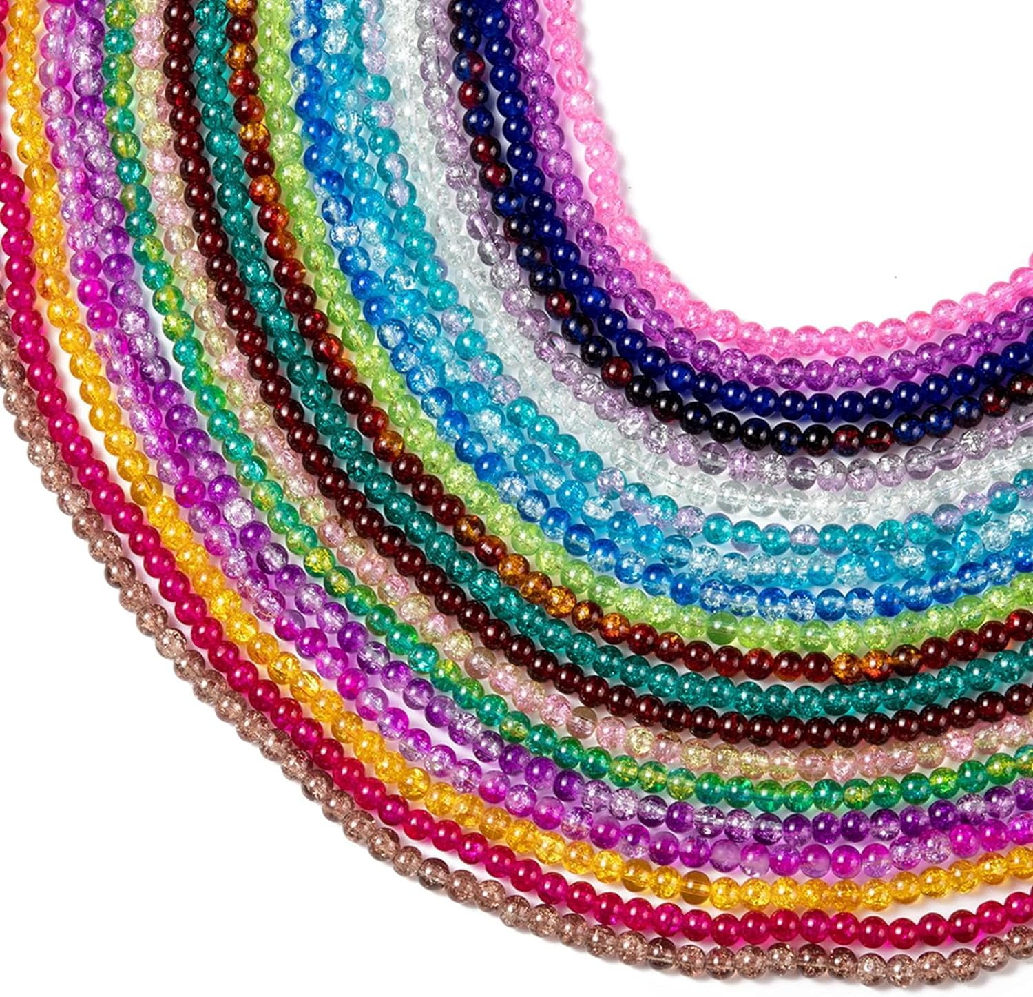 20 Strand 2600pcs Crackle Lampwork Glass Beads 6mm Round Spacer Crystal Beads Assortment for DIY Necklace Bracelet Jewelry Making