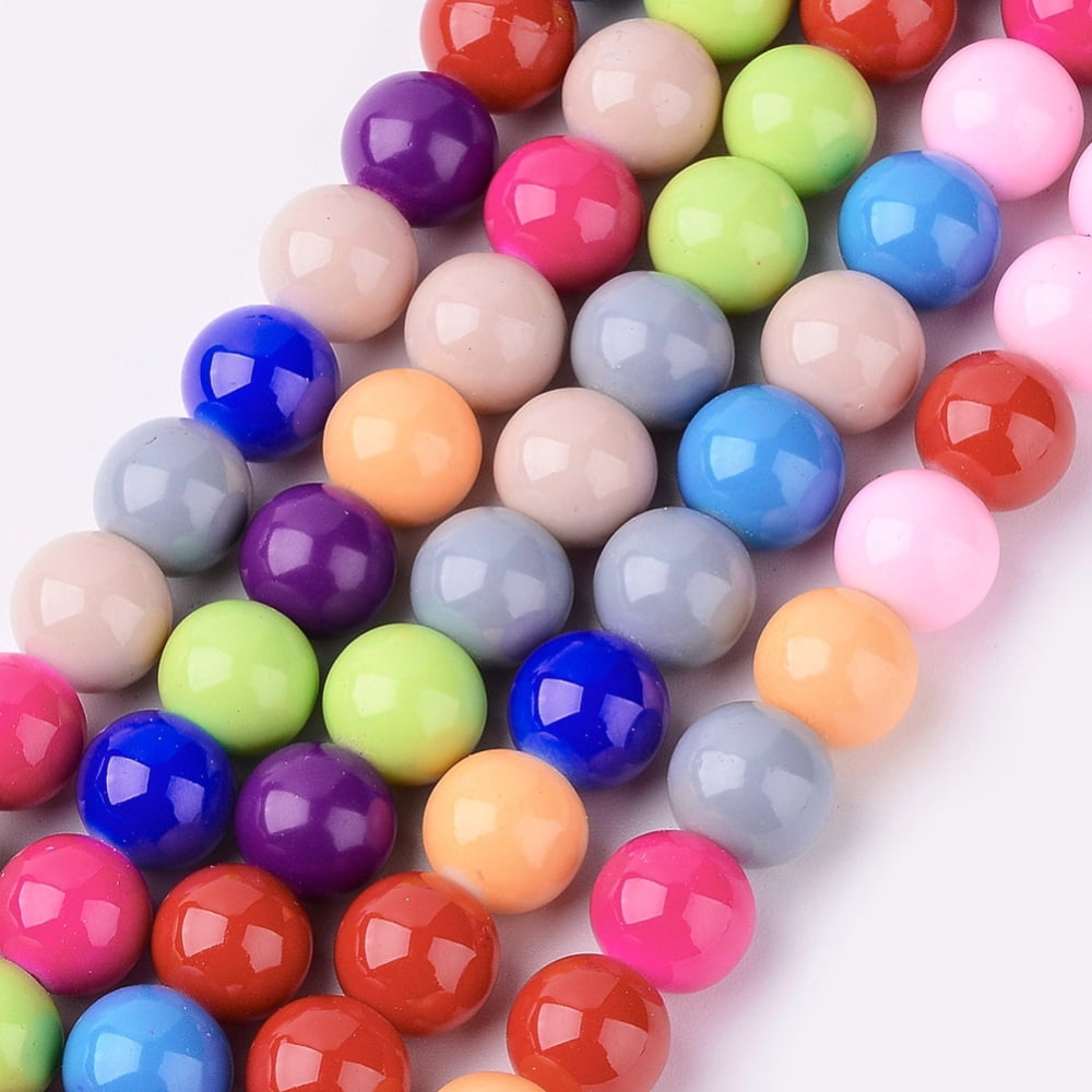 20 Strand Baking Paint Glass Beads Strands Round Mixed Color 10mm Hole ...