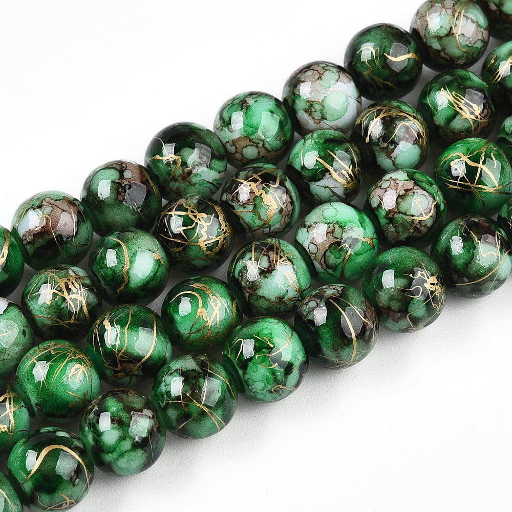 20 Strand Baking Painted Glass Beads Strands Drawbench Style Round Green 10~10.5mm Hole: 1.4mm about 82~85pcs/strand 31.10~32.28 inch