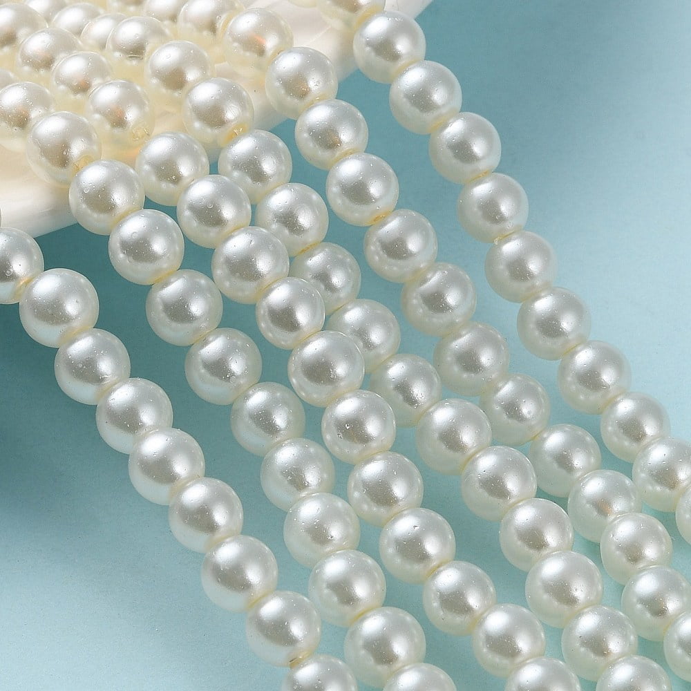20 Strand Baking Painted Pearlized Glass Pearl Round Bead Strands Light Yellow 6~7mm Hole: 1mm 135~140pcs/strand 31.4 inch