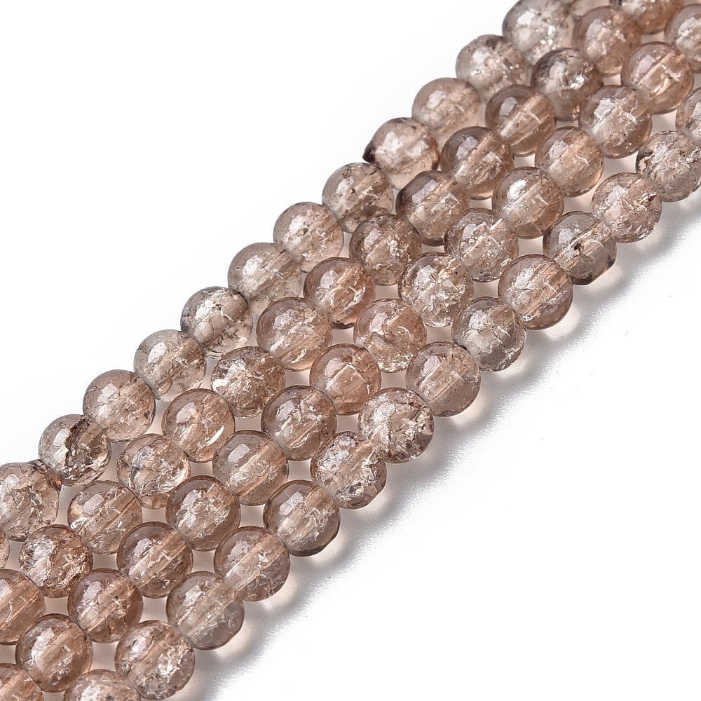 20 Strand Crackle Glass Beads Strands Round Tan 4mm Hole: 1.1~1.3mm about 200pcs/strand 31.4 inch