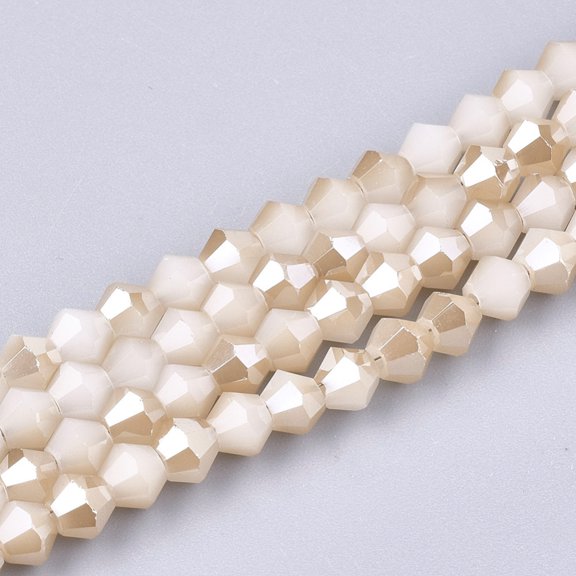 20 Strand Electroplate Glass Imitation Jade Beads Strands Faceted Half Rainbow Color Plated Grade AAA Bicone PapayaWhip 4mm Hole: 1mm 92~96pcs/strand 13.78~14.37 inch