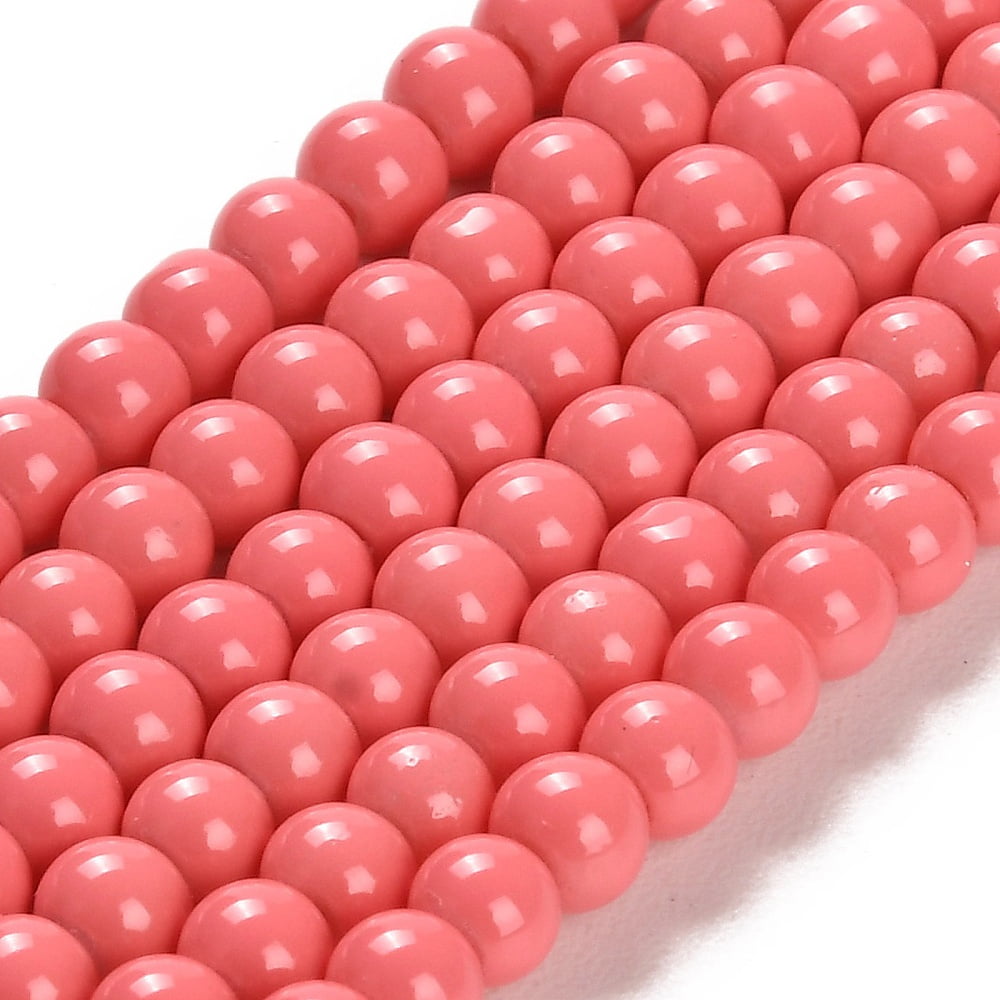 20 Strand Painted Glass Bead Strands Baking Paint Round Light Coral 4mm Hole: 1.1~1.3mm about 200pcs/strand 31.4 inchDIY