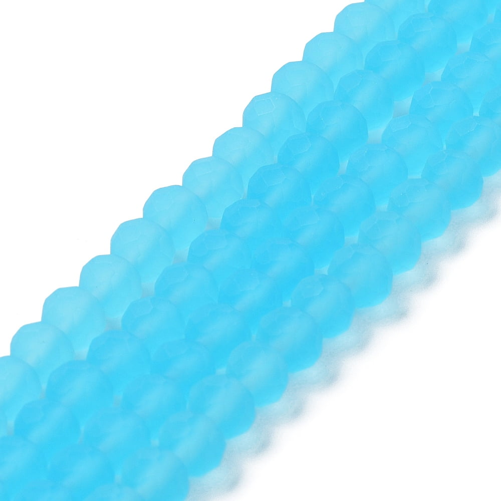 20 Strand Transparent Glass Beads Strands Faceted Frosted Rondelle Sky Blue 8mm Hole: 1mm 64~65pcs/strand 40~41cm