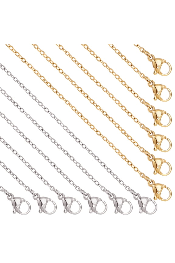 20 Strands 17.7/19.7 Inch 304 Stainless Steel Necklace Chains 1.5/2mm Thin Necklace Link Cable Chain with Lobster Clasps Chains DIY Chain for Necklace Making Bracelet Extension 2 colors