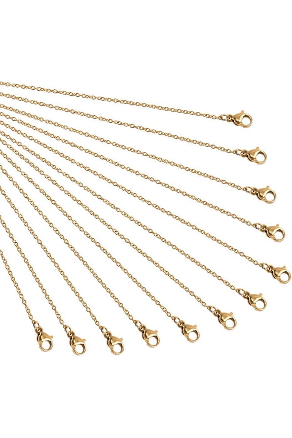 20 Strands Necklace Chain with Lobster Clasp Golden Iron Wire Chain 304 Stainless Steel Necklace Chain for Pocket Watches Design Necklace DIY Jewellery Making 19.69" /Strand DIY Real 18K Gold Plated
