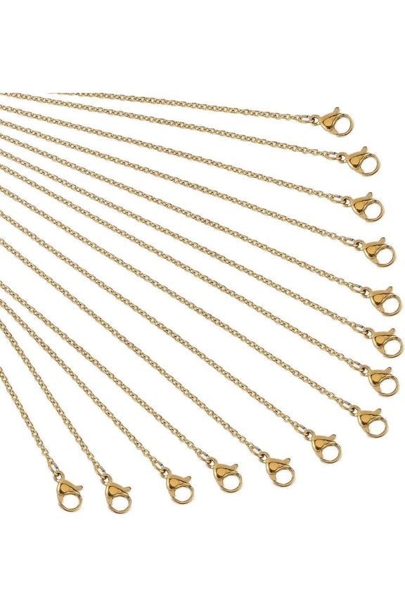 20 Strands Necklace Chain with Lobster Clasp Golden Plated Chain Wire Chain 304 Stainless Steel Necklace Chain for Pocket Watches Design Necklace DIY Jewellery Making 17.72" /Strand Gold