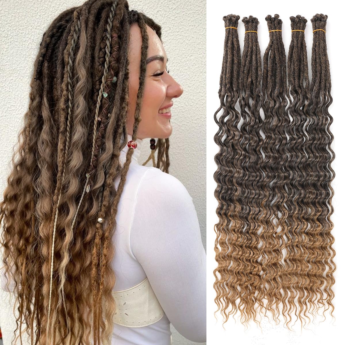 20 Strands Synthetic Wavy Dreadlock Extensions With Curly Ends 18 Inch ...