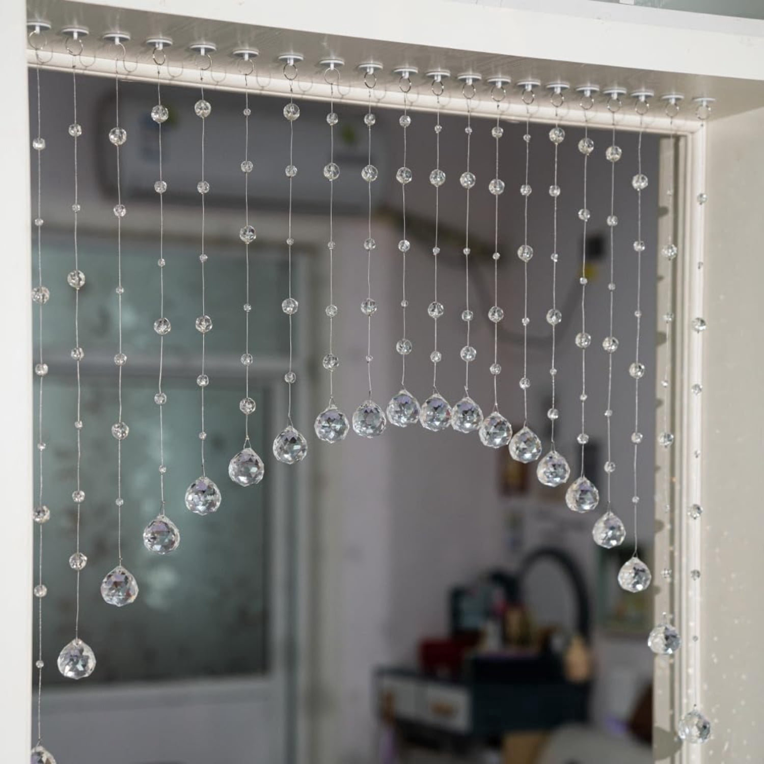 20 Strings Crystal Beaded Curtain, Arched Door String Curtain, Hanging Doorway Room Divider Suitable for Home, Coffee House, Bedroom, Restaurant