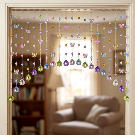 20 Strings Crystal Beaded Curtain, Arched Door String Curtain, Hanging Doorway Room Divider Suitable for Home, Coffee House, Bedroom, Restaurant