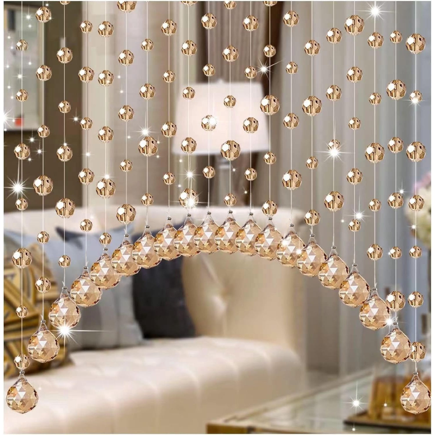 20 Strings Crystal Beaded Curtain, Arched Door String Curtain, Hanging Doorway Room Divider Suitable for Home, Coffee House, Bedroom, Restaurant