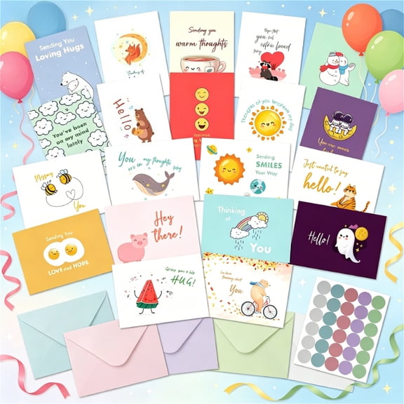 20 Styles Miss You Greeting Cards Set with Envelopes & Stickers, 5×7 Inch Blank Inside Note Cards, 350gsm Thick Paper Encouragement Cards for Daily Wishes