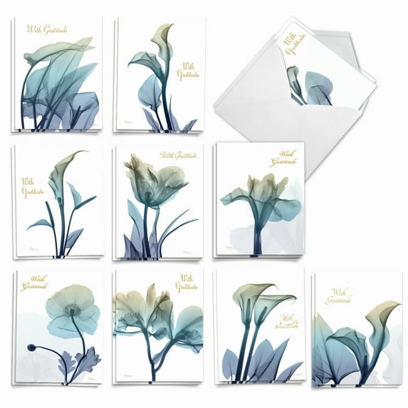 20 Sympathy Cards Assorted (10 Designs, 2 Each) - Blooming Expressions Sympathy Thank You (4" x 5.12") AM6221STG-B2x10