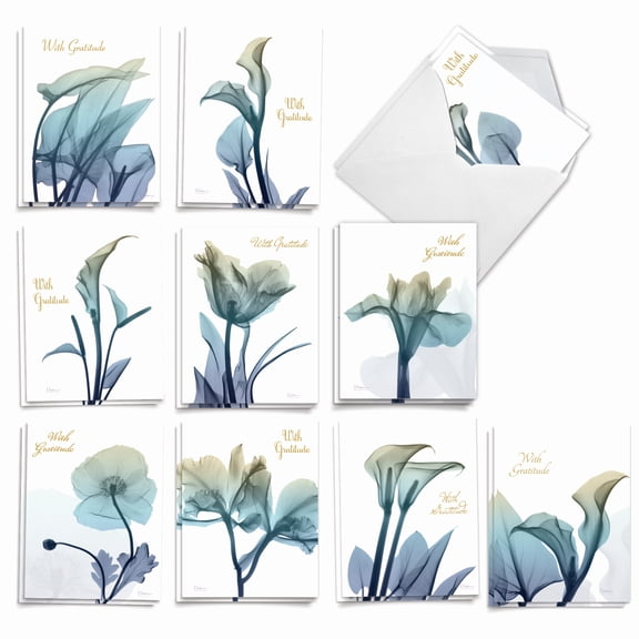20 Sympathy Cards Assorted (10 Designs, 2 Each) - Blooming Expressions Sympathy Thank You (4" x 5.12") AM6221STG-B2x10