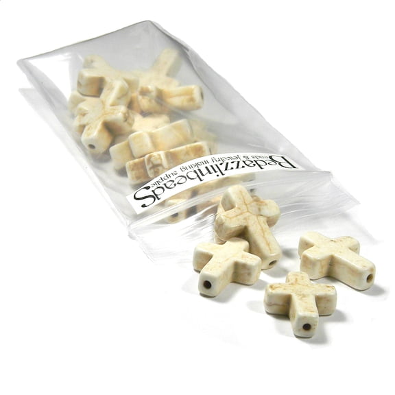 20 Synthetic Turquoise Stone 3/4 inch Sideways Cross Beads with 1.5-2mm Hole (Beige)