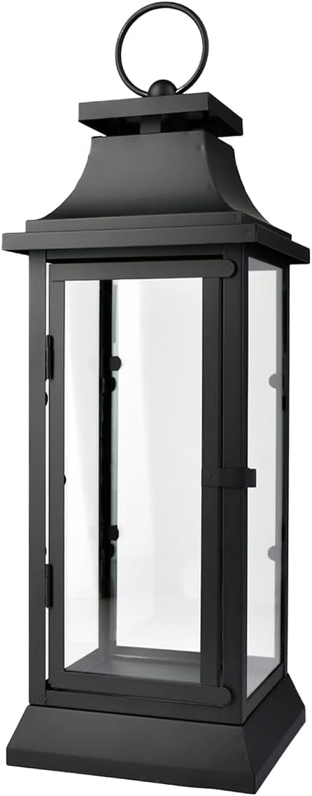 20" Tall Black Decorative Hurricane Lantern, Indoor Outdoor Lantern for ...