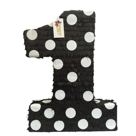 20"Tall Black Number One Pinata With White Polka Dots First Birthday Party Decoration