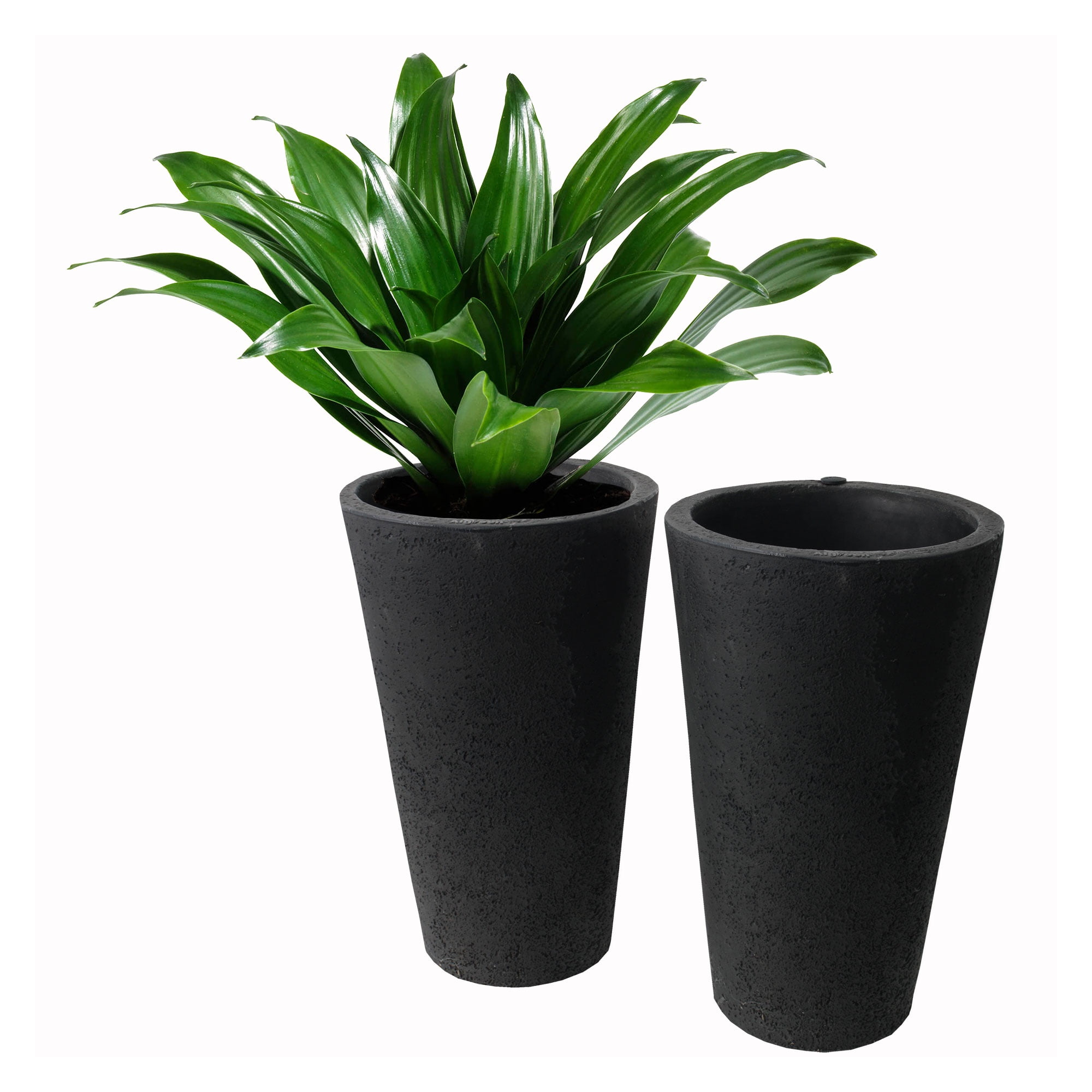Algreen Crete 20" Self-Watering Planter, Tall, Black Resin, 2 Pack