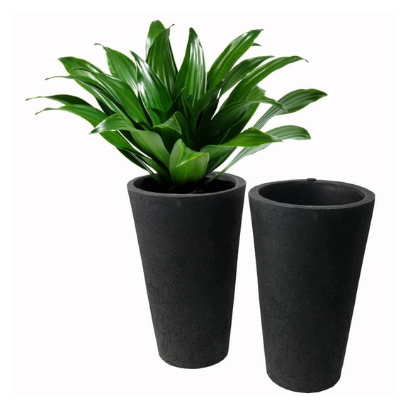 Algreen Crete 20" Self-Watering Planter, Tall, Black Resin, 2 Pack